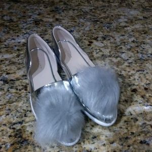 Nine West Silver Pom Pom Fun Shoes 10.5 M
